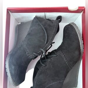 Black Suede Wedge Ankle Boots